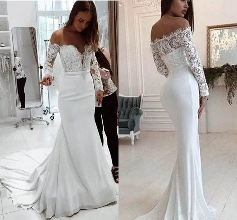 Autumn Off Shoulder Lace Long Sleeve Maxi Wedding Dress